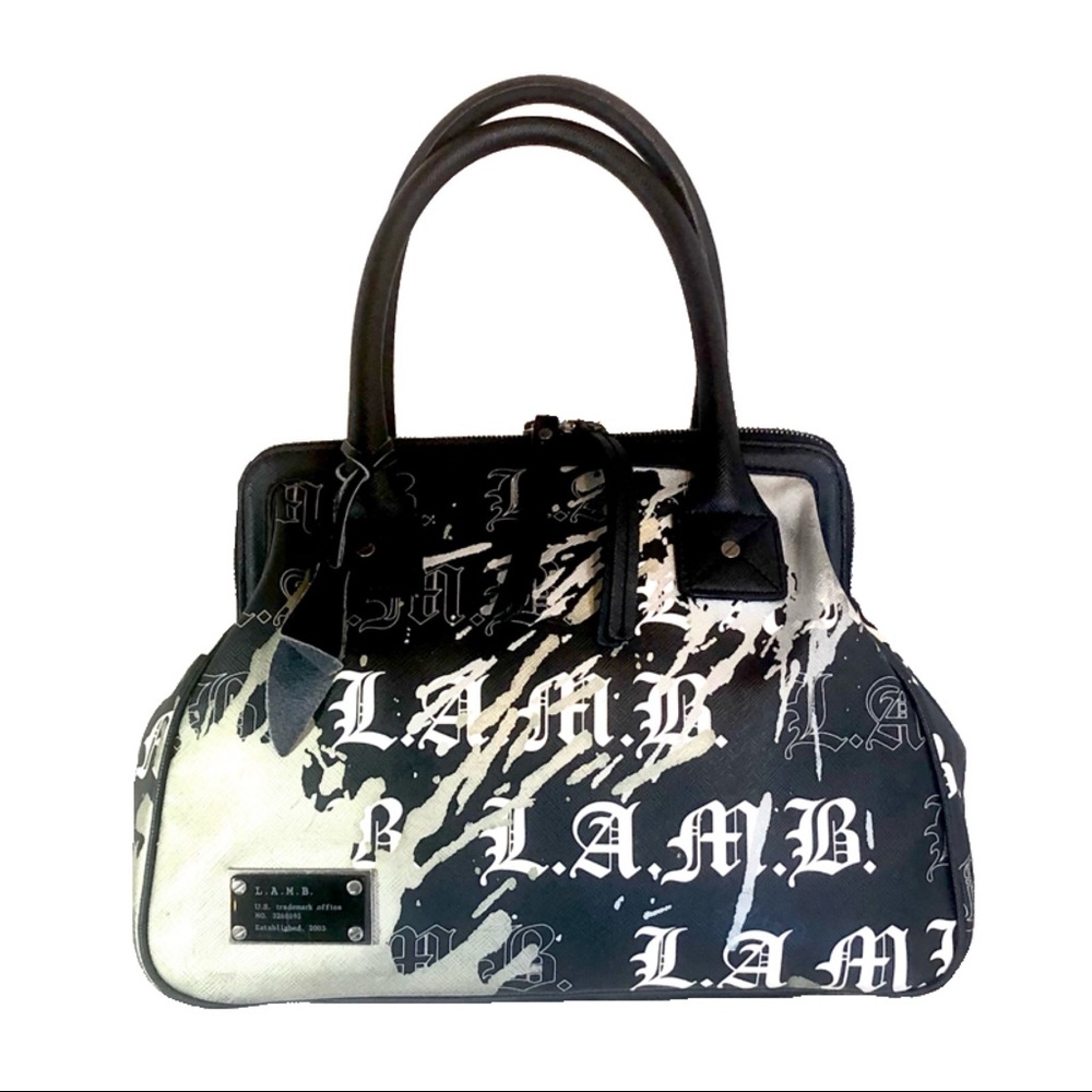 Gwen Stefani L.A.M.B. LOGO Graffiti black grey SATCHEL BAG purse handbag